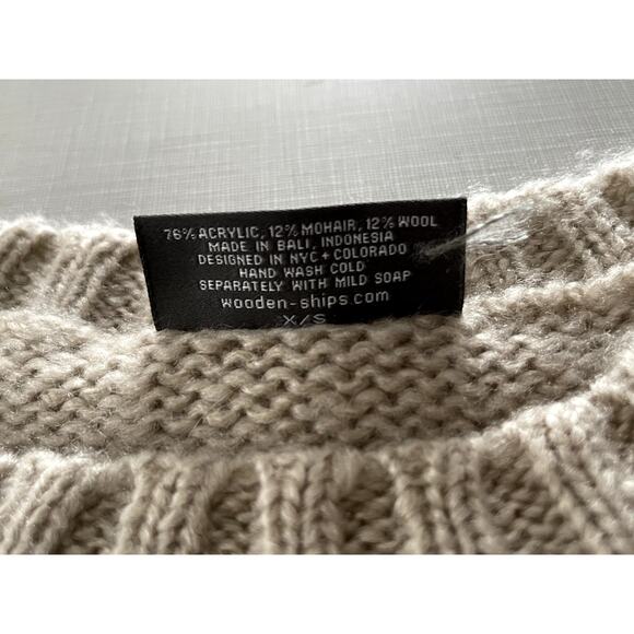 Wooden Ships Sz X/S Skull Pullover Sweater Tan Goth Edgy Punk Halloween Chunky - Picture 12 of 12